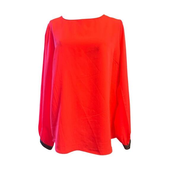 Stella & Dot Tops - Stella and Dot Soiree Top Blouse Light Gold Metallic Cuff Coral Orange Sz L
